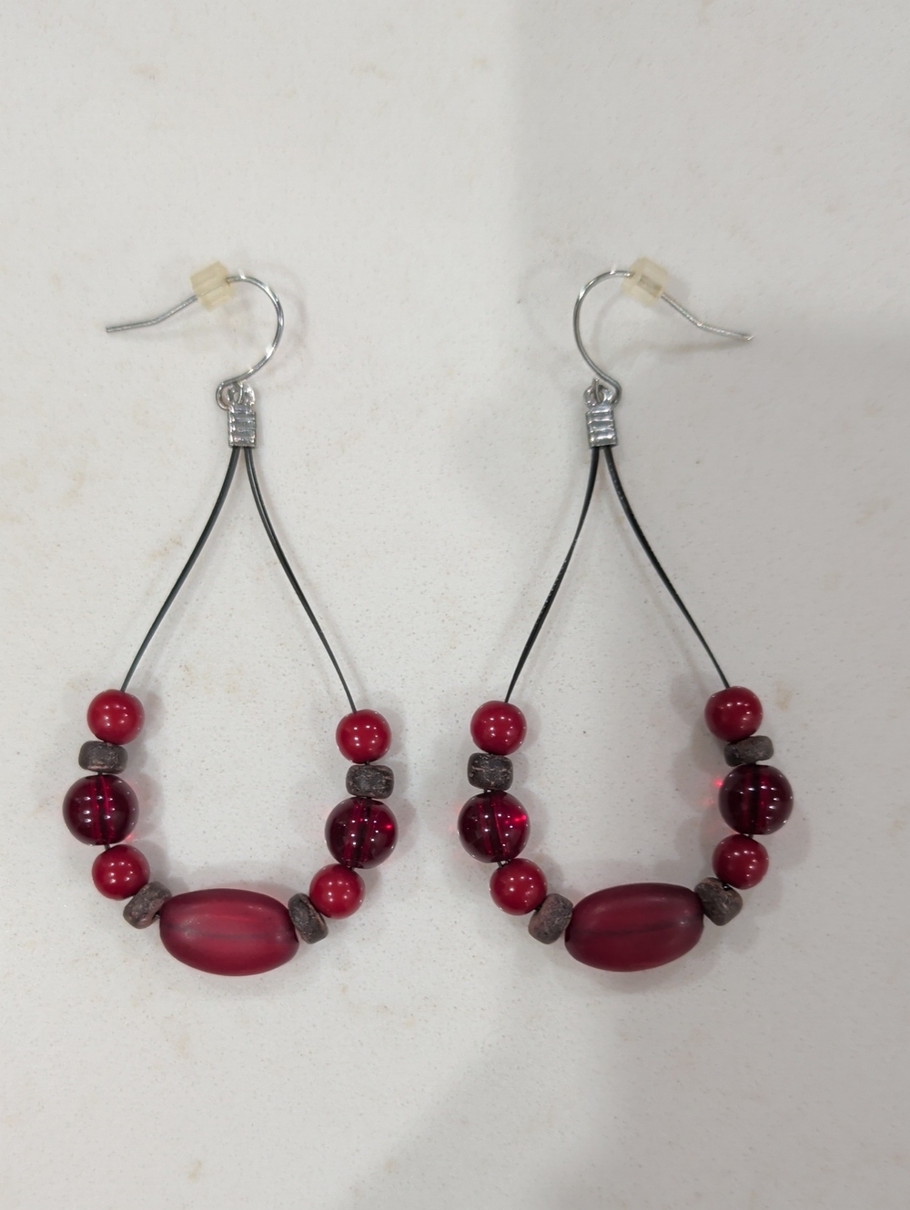 Handcrafted Red Beaded Teardrop Earrings